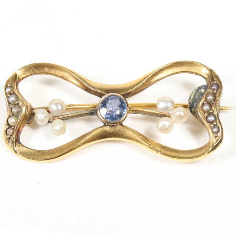10k yellow gold sapphire and pearl pin brooch