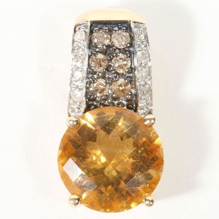 14k yellow gold pendant with citrine and diamonds