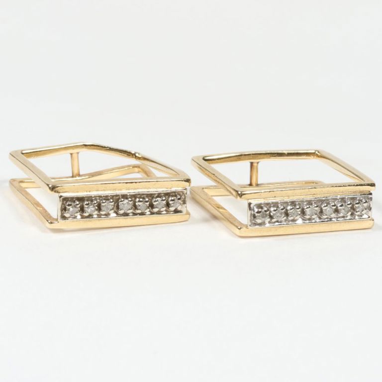 Pair of 14k gold and diamond square ring