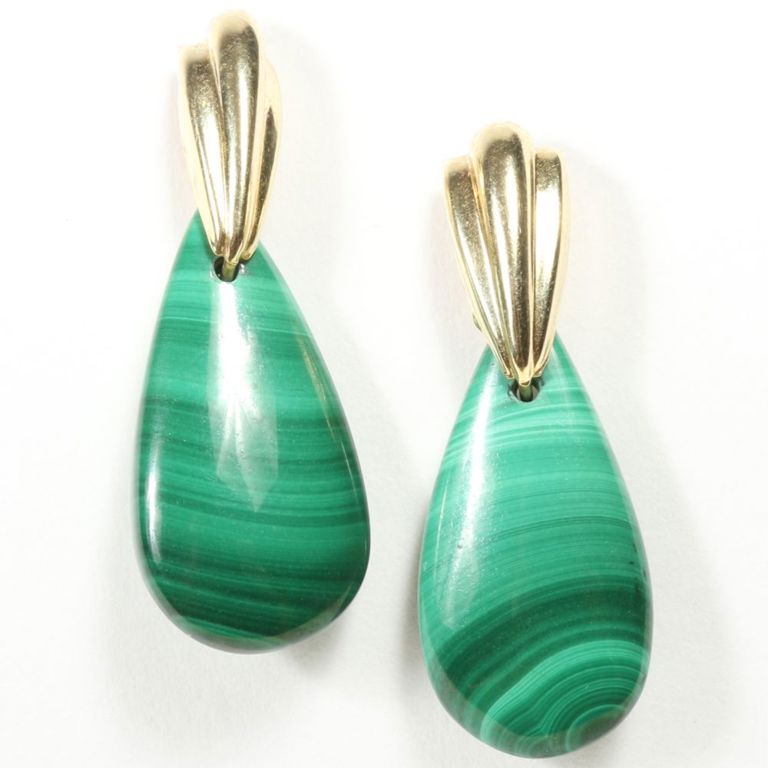 14k gold malachite stone teardrop pierced earrings