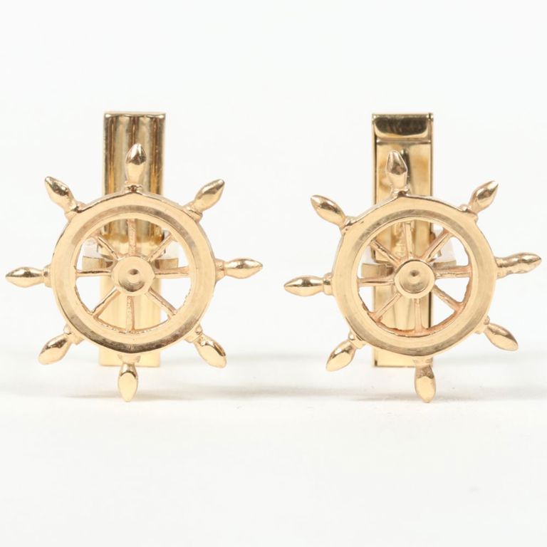 14k yellow gold nautical ship wheel cufflinks
