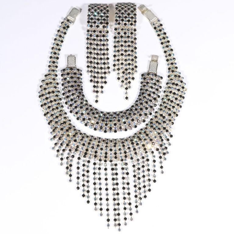 Rhinestones necklace, bracelet, and earrings