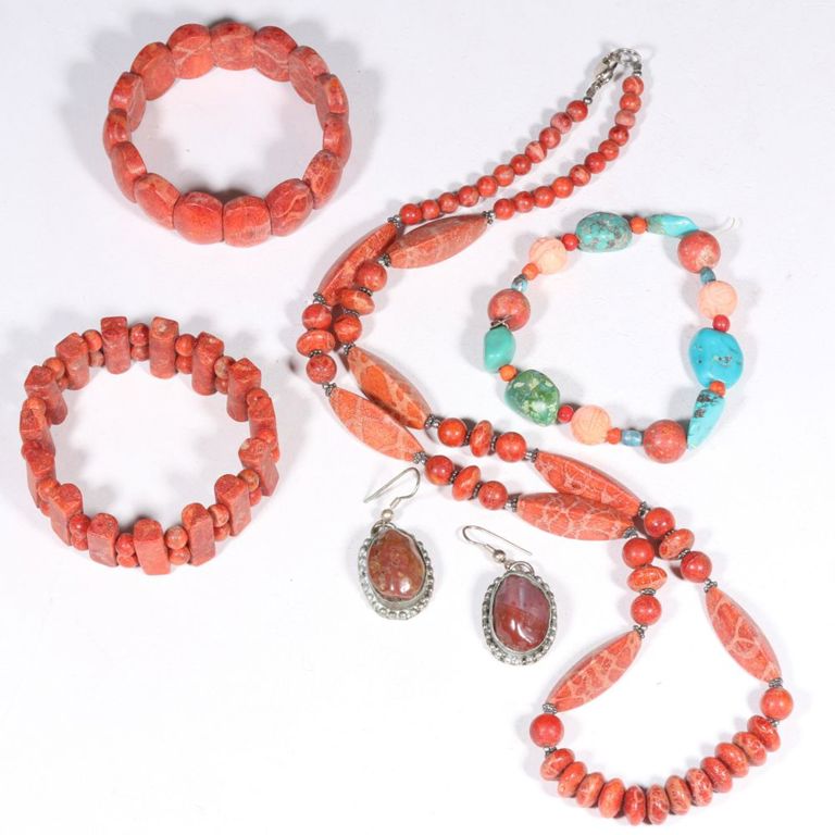 Coral and natural stone jewelry group