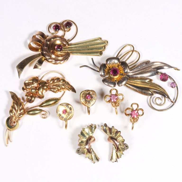 Vintage gold filled Retro brooch and earrings group