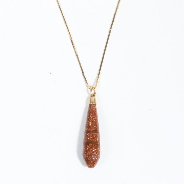 14k yellow gold chain necklace with goldstone pendant