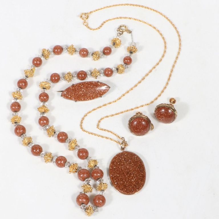 Vintage goldstone aventurine 4pc jewelry group