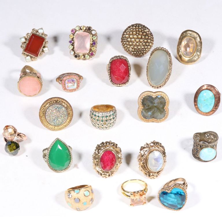 Big group of natural and faux stone rings