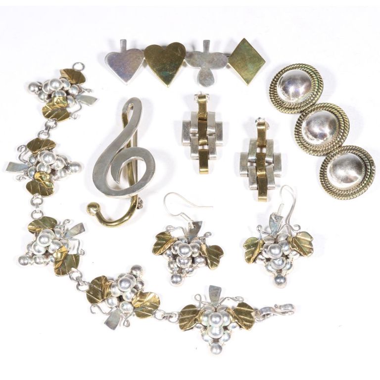 Vintage 6pc group of Mexican sterling silver jewelry