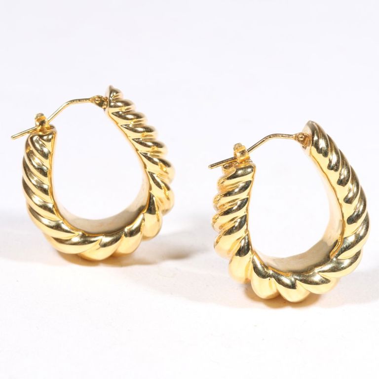 14k yellow gold rope pattern hoop earrings