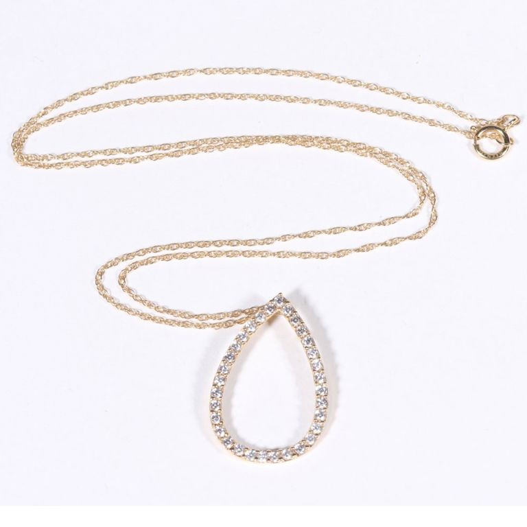 14k yellow gold teardrop diamond pendant on necklace