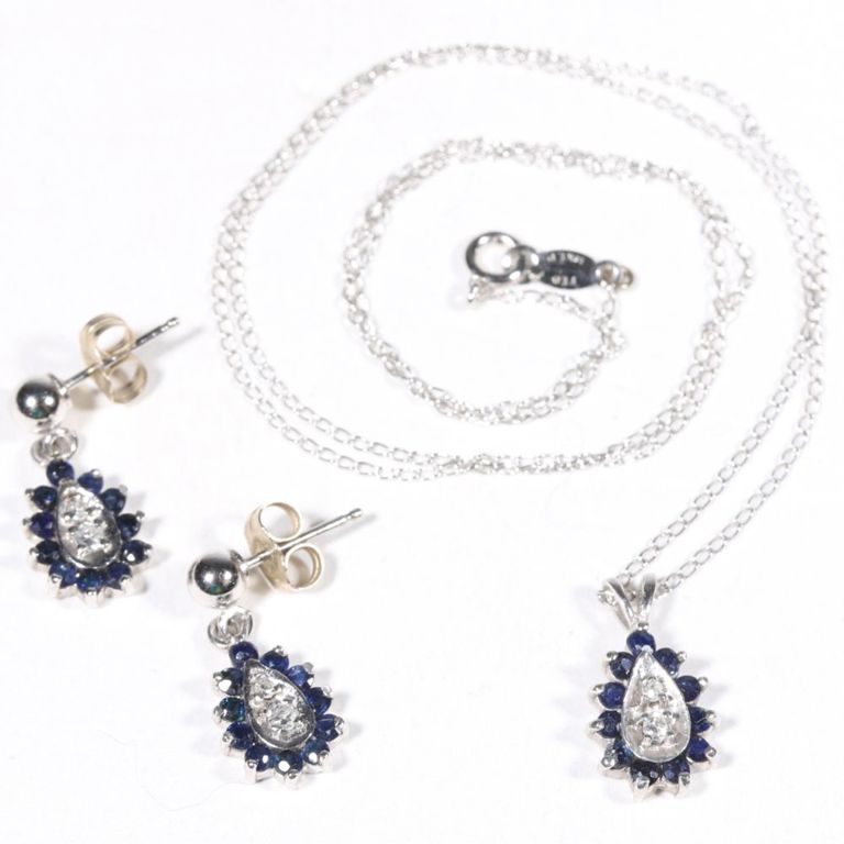 14k gold filled cz and blue gemstone necklace and earrings