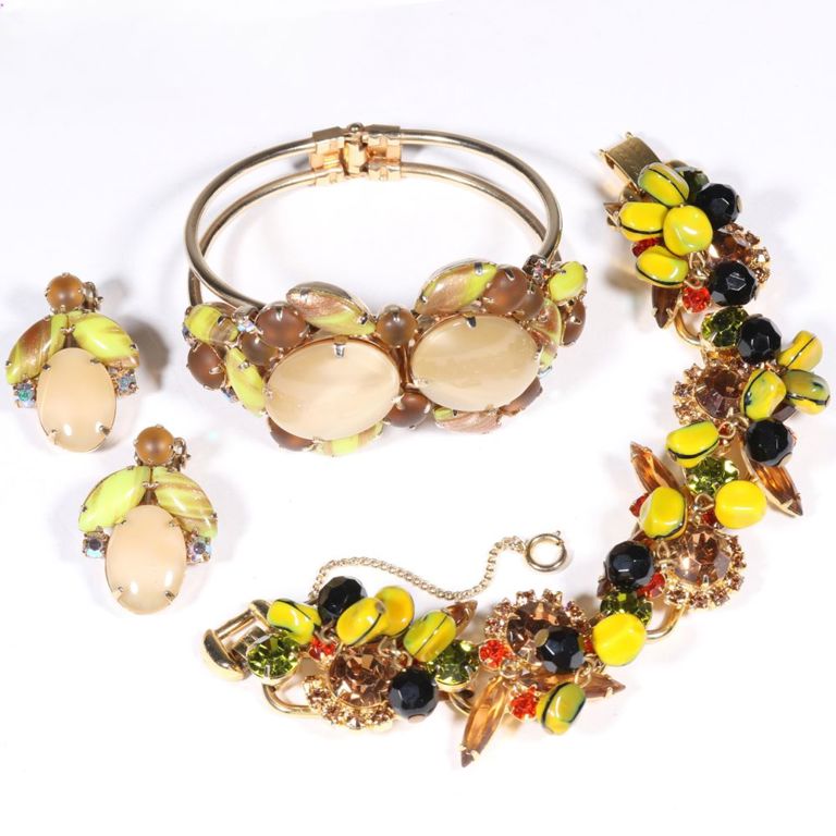 Art glass clamper bracelet and matching earrings