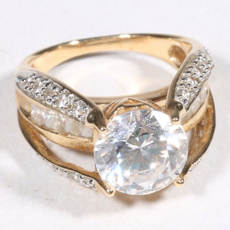 14k yellow gold colorless diamonte crystal jewels ring