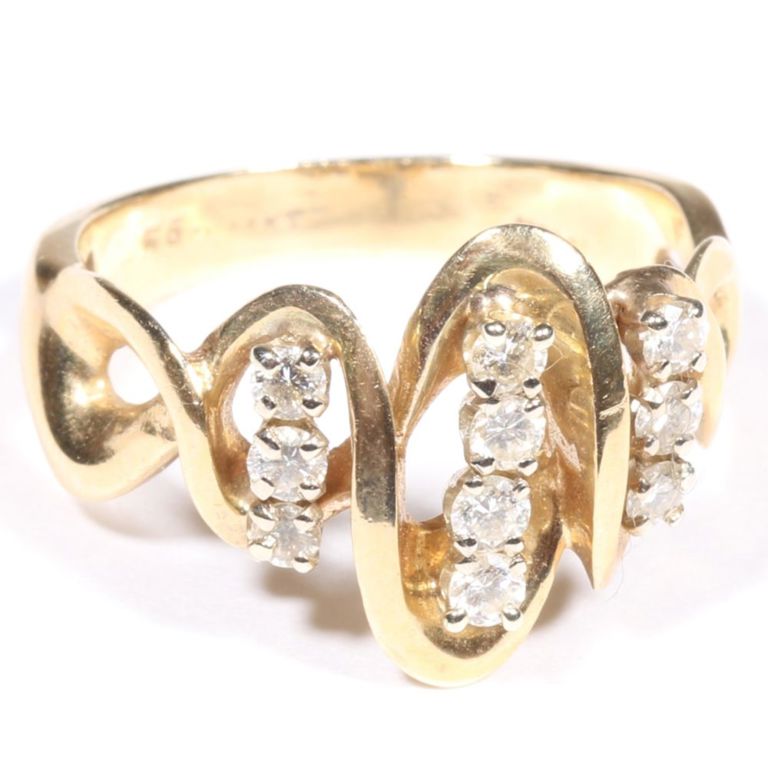 14k yellow gold diamonds freeform looping ring