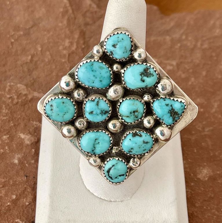 Sterling silver turquoise diamond-shape ring