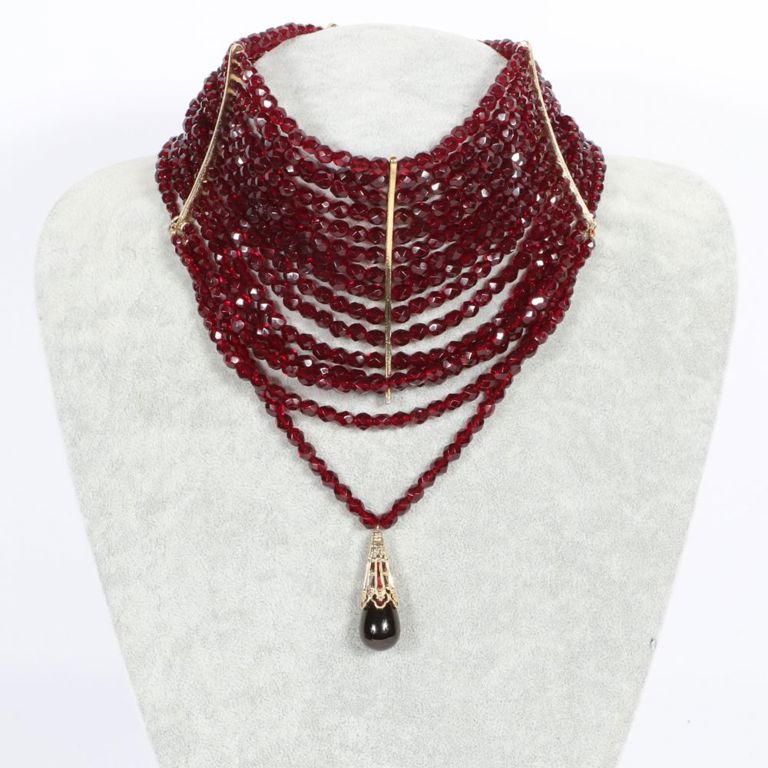 Red glass beaded choker necklace