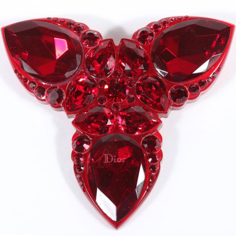 Ruby red resin brooch with red rhinestone crystal jewels