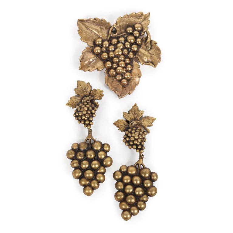 Grape bunch dress brooch and matching dangle earrings
