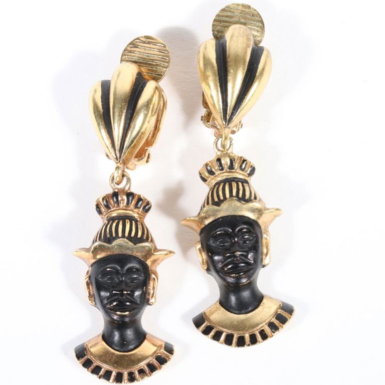 Vintage gold enameled blackamoor earrings