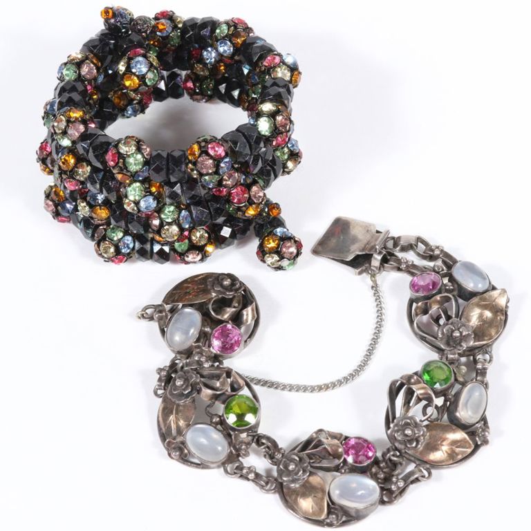 Sterling silver gems bracelet, and glass beads and rhinestone bracelet