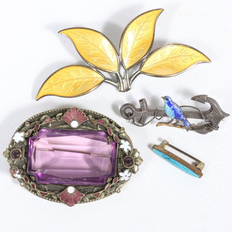 Fout sterling silver and enamel brooches