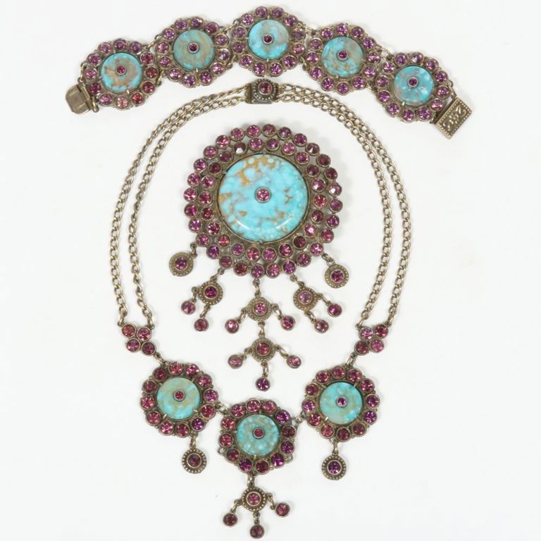 Belle Epoque style necklace, bracelet, and large brooch