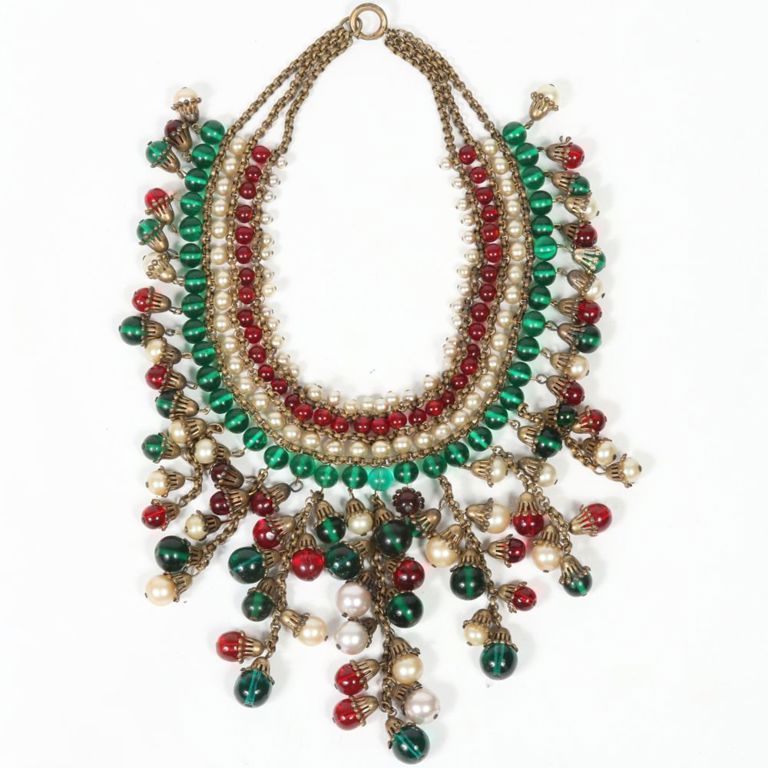 Bib necklace with glass and pearl beads