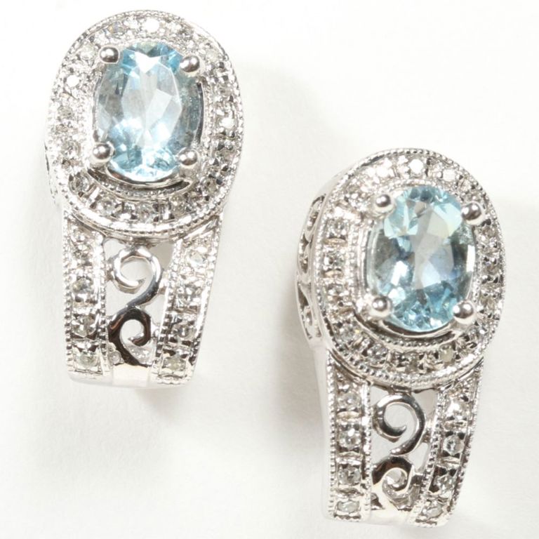 14k white gold swiss blue topaz filigree earrings