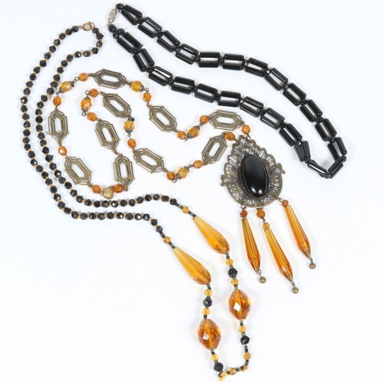 Czech glass bead necklaces in shades of black and amber