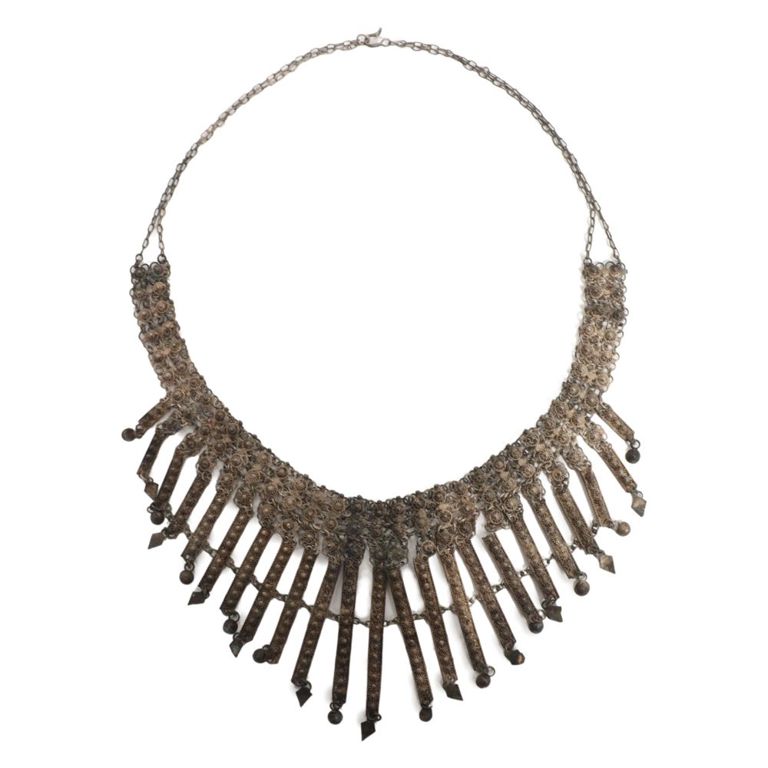 Vintage Middle Eastern style silver filigree bib necklace