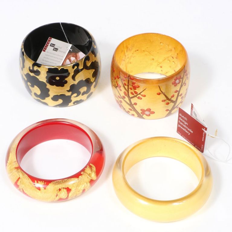 Four 24k gold foil bangle bracelets