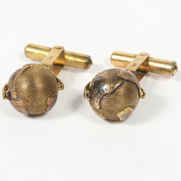 14k yellow gold world globe cufflinks