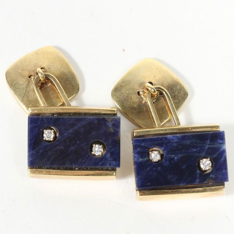Yellow gold, lapis lazuli and diamond cufflinks