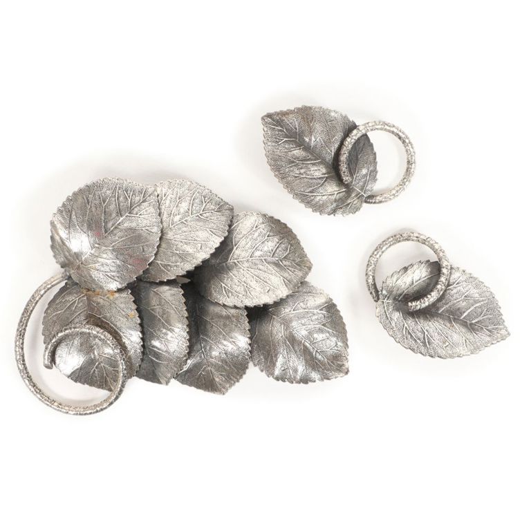 Napier silver tone matching leaf earrings and pin brooch