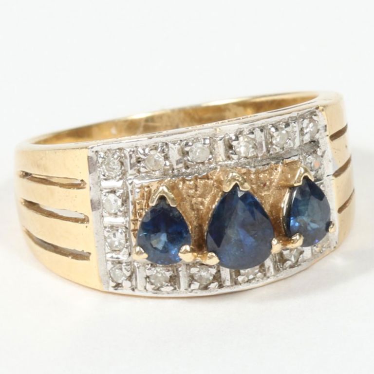 14k yellow gold band ring with sapphires and diamonds