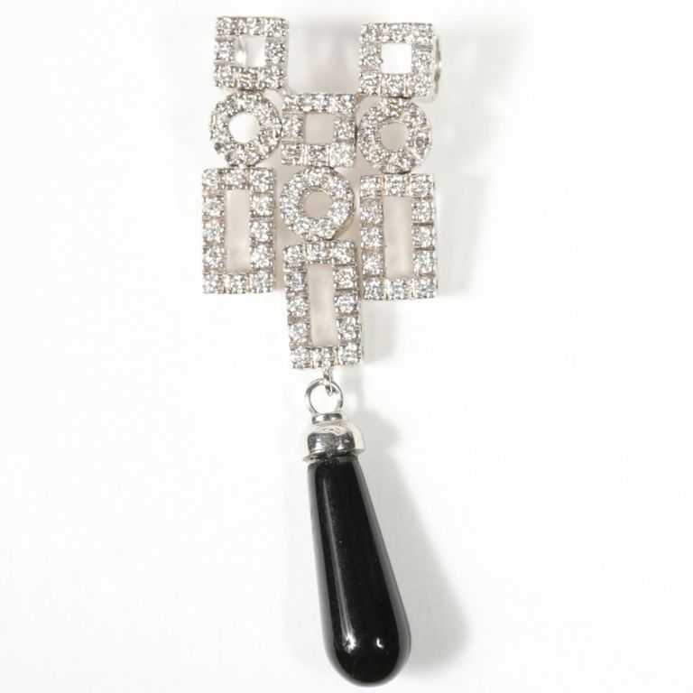 14k white gold diamond pendant with onyx dangle drop