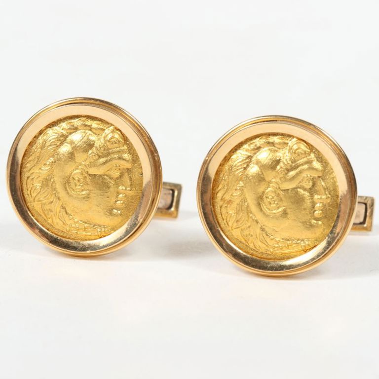 18k yellow gold roman style coin cameo cufflinks