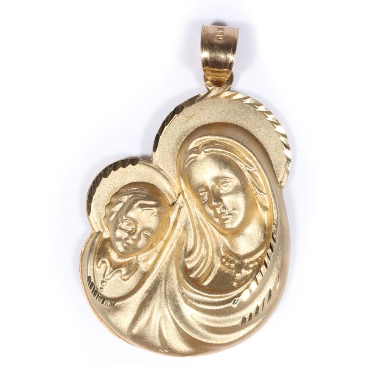 14k yellow gold Madonna and Child pendant