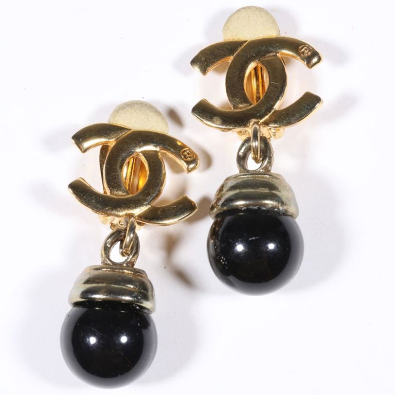 Gold-toned and black drop earrings