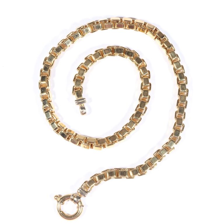 18k yellow gold box chain choker necklace
