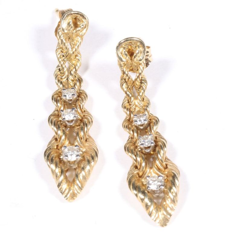 14k yellow gold diamonds drop earrings