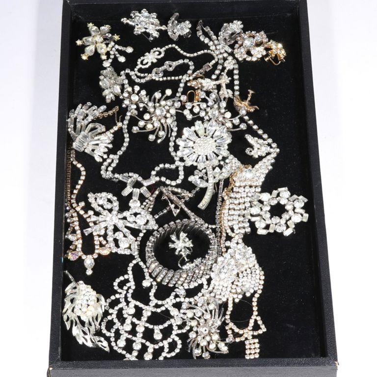 Vintage clear rhinestone jewelry group