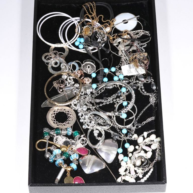 Sterling silver, rhinestones, glass beads, pearls, and more jewelry set
