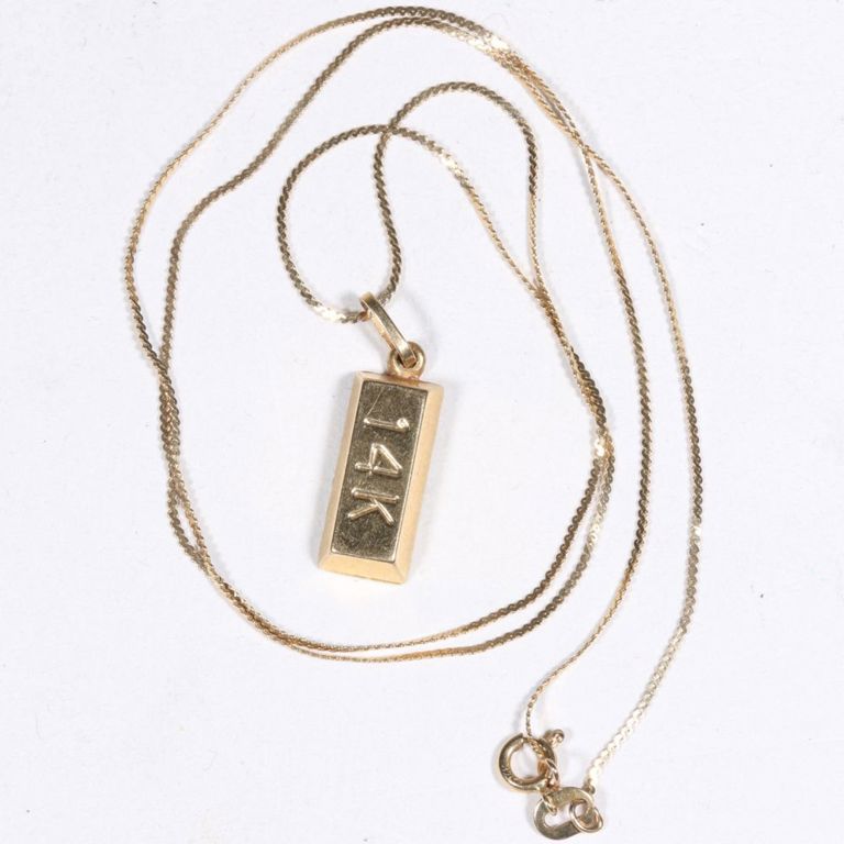 14k yellow gold ingot pendant with 14k yellow gold chain