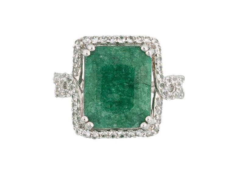 Sterling silver emerald and sapphires ring