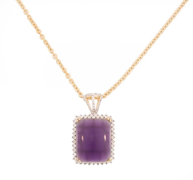 Gold vermeil, chalcedony and sapphire pendant on chain