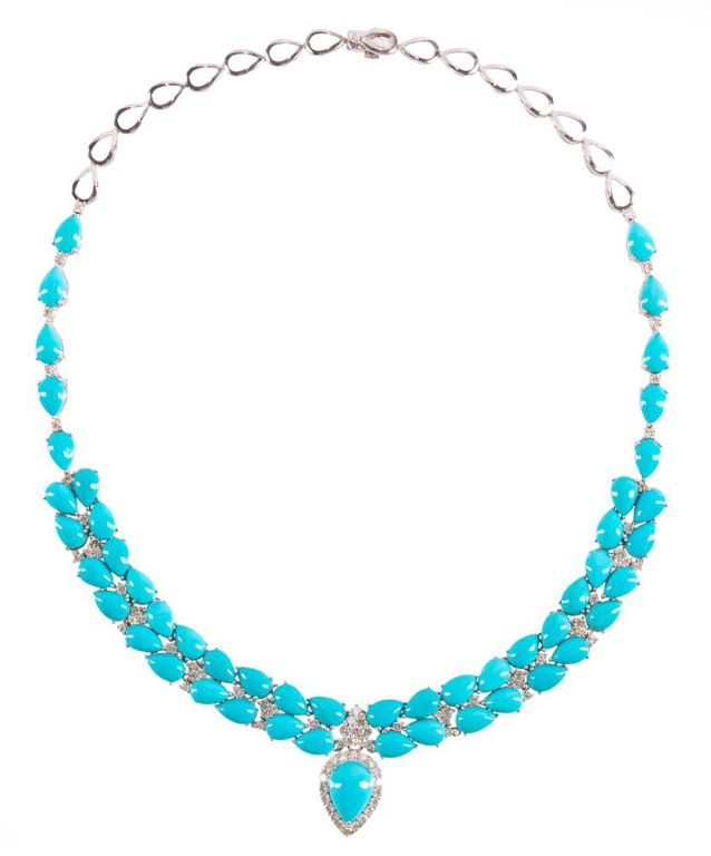 14k white gold turquoise and diamond necklace