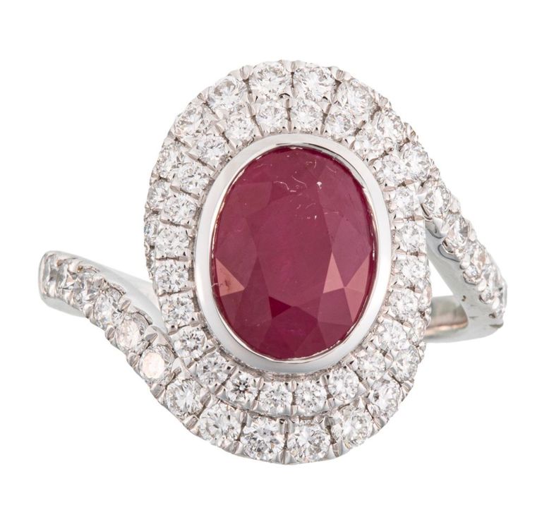 Platinum ruby and diamond ring