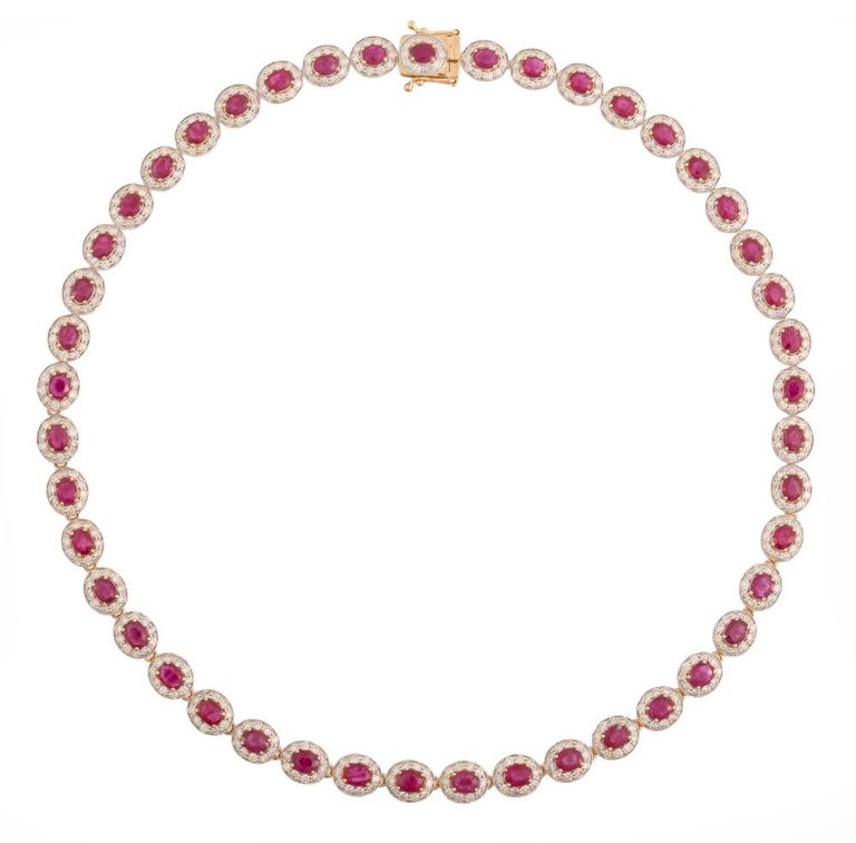 14k yellow gold ruby and diamond necklace