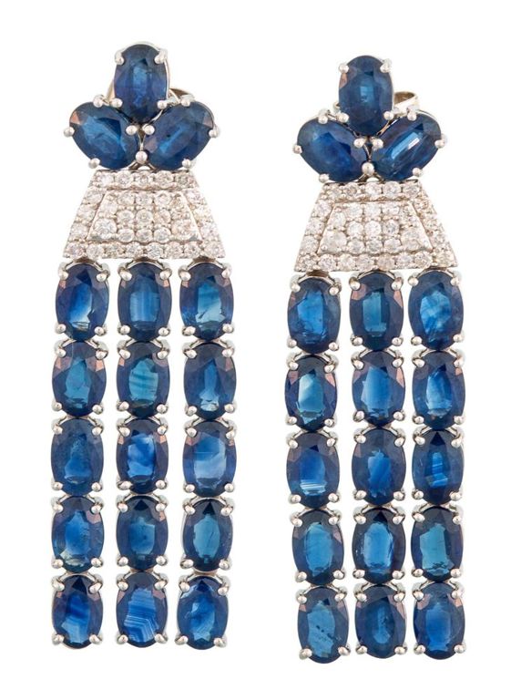 14k white gold blue sapphire and diamond dangle earrings